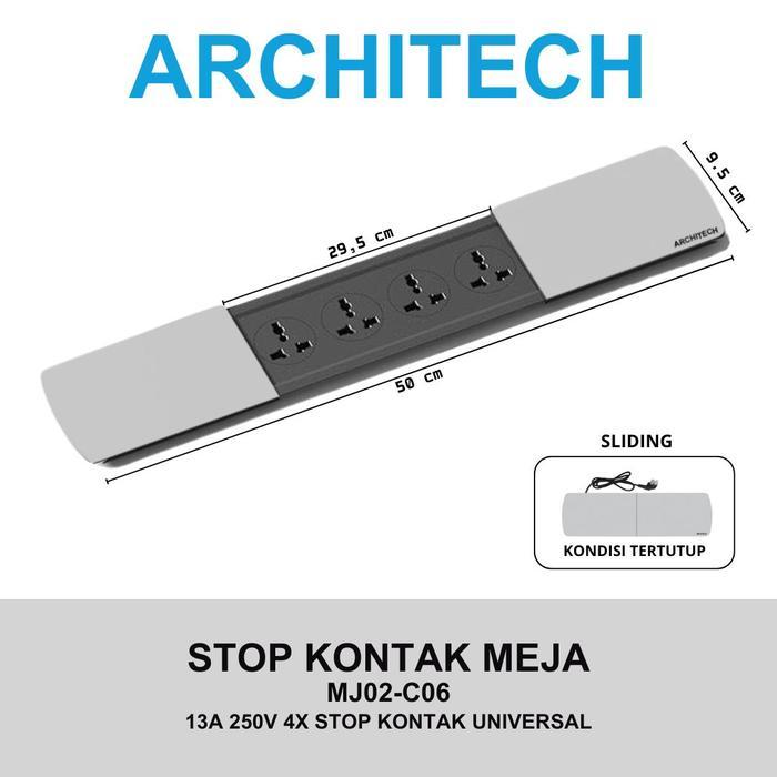 ARCHITECH MJ02 3 Lubang Stop Kontak Universal, USB A+C Fast Charging tipe Meja bentuk Slim Series