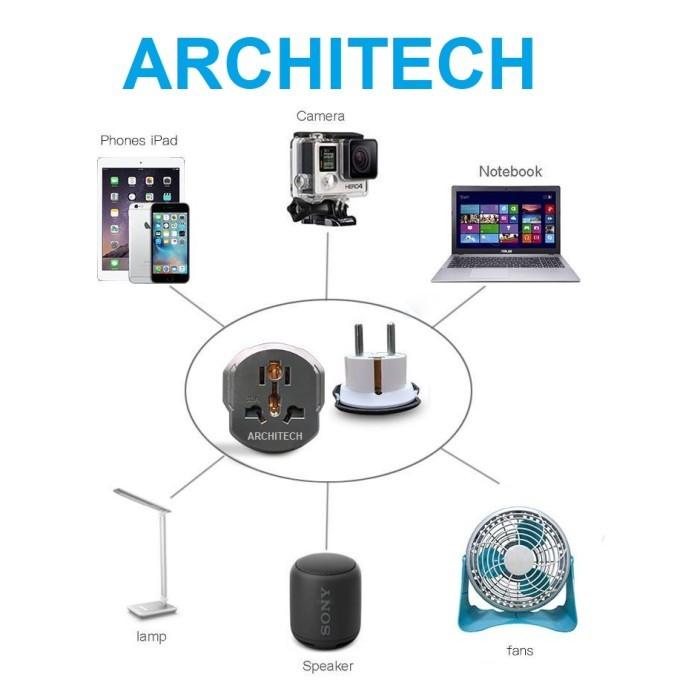 ARCHITECH Steker Universal Grey | Travel Adaptor Multi Country | Colokan Listrik Universal Premium