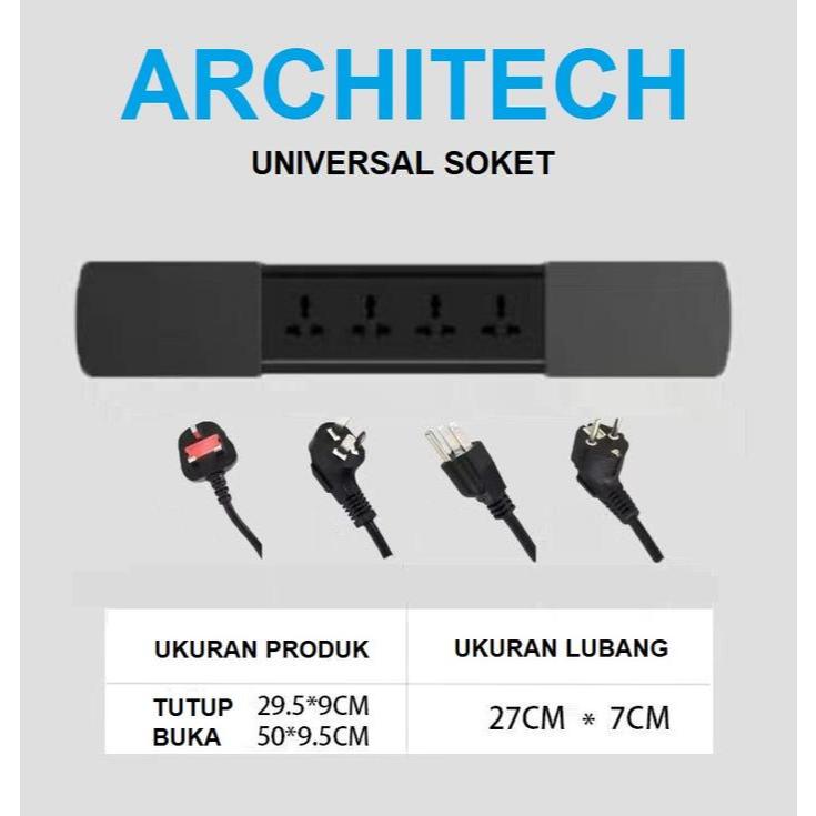 ARCHITECH MJ02 4 Lubang Stop Kontak Universal tipe Meja dengan bentuk Slim Series