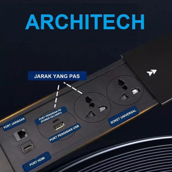 ARCHITECH MJ02 4 Lubang Stop Kontak Universal tipe Meja dengan bentuk Slim Series