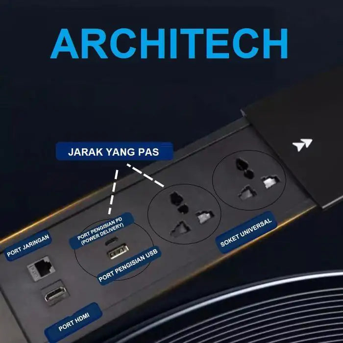 ARCHITECH MJ02 4 Lubang Stop Kontak Universal tipe Meja dengan bentuk Slim Series - RumahDekor.com