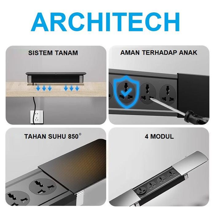 ARCHITECH MJ02 3 Lubang Stop Kontak Universal, USB A+C Fast Charging tipe Meja bentuk Slim Series