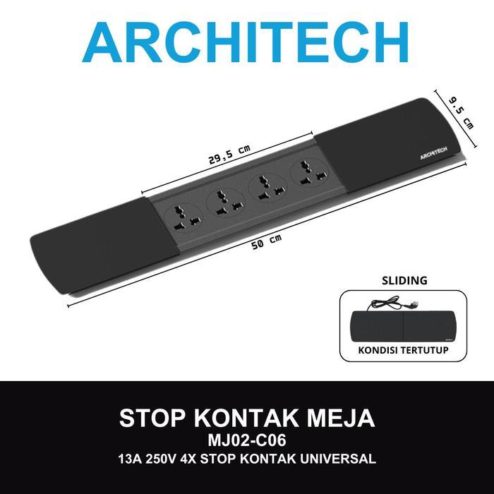 ARCHITECH MJ02 3 Lubang Stop Kontak Universal, USB A+C Fast Charging tipe Meja bentuk Slim Series