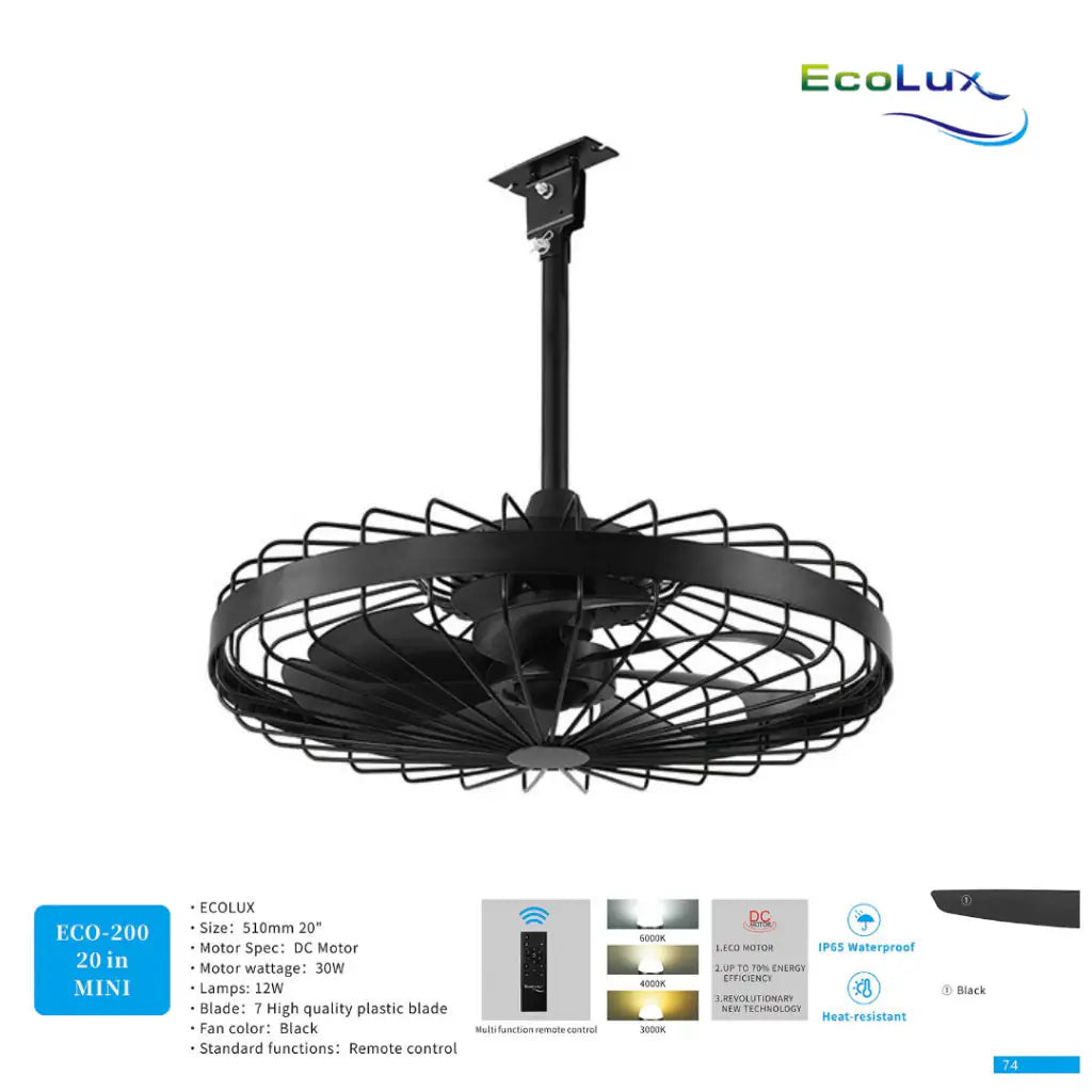 Kipas Plafon 20 Inch Mini Ecolux IP65 Waterproof – DC Motor Hemat Energi + Remote Control - RumahDekor.com