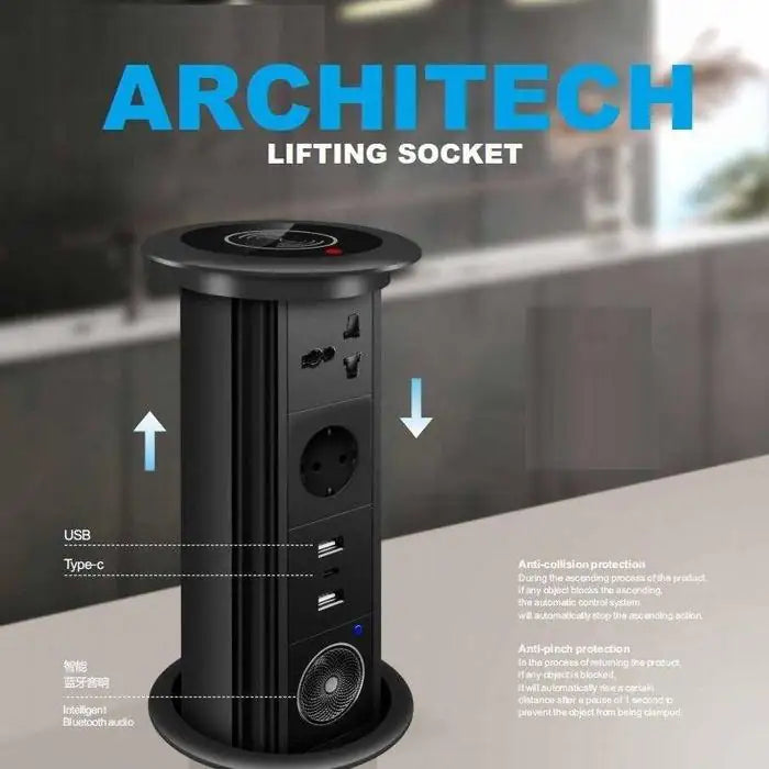 ARCHITECH MJ02 Lifting Socket Stop Kontak Meja | Pop Up Socket Meja Tanam | Hidden Desk Power Socket | Stop Kontak Meja Kantor Modern - RumahDekor.com