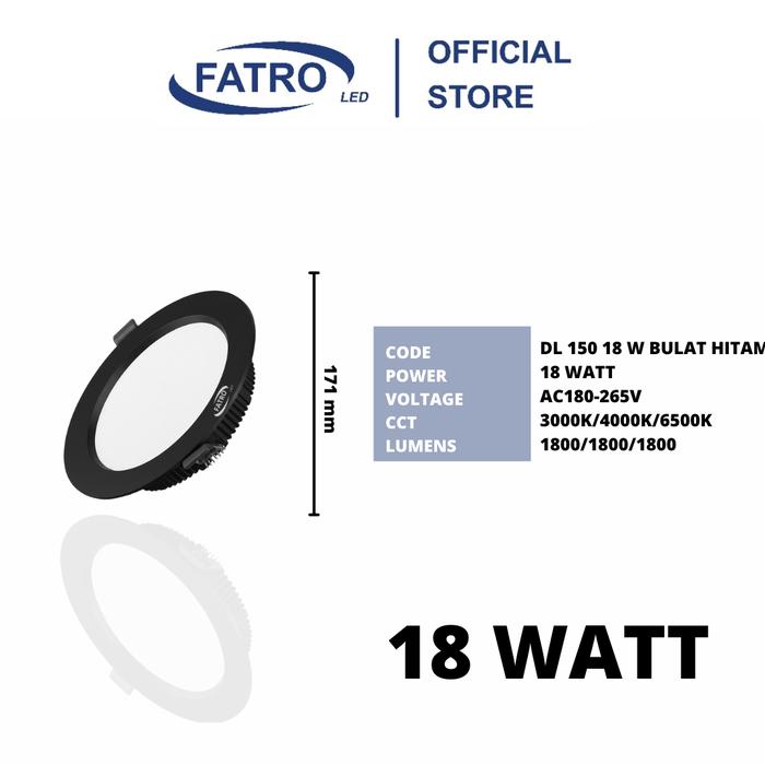FATRO Downlight LED PANDA Inbow Hitam | 6W 9W 12W 18W | Lampu Plafon Kotak & Bulat Modern
