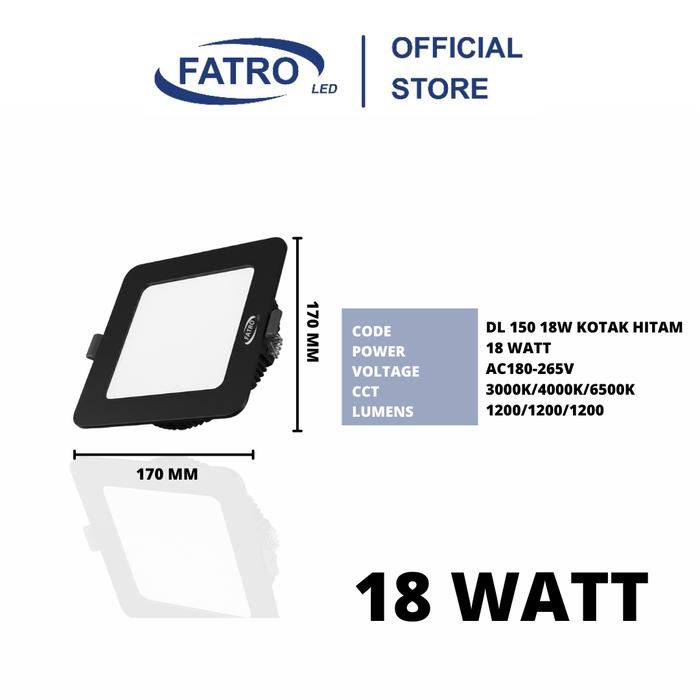 FATRO Downlight LED PANDA Inbow Hitam | 6W 9W 12W 18W | Lampu Plafon Kotak & Bulat Modern