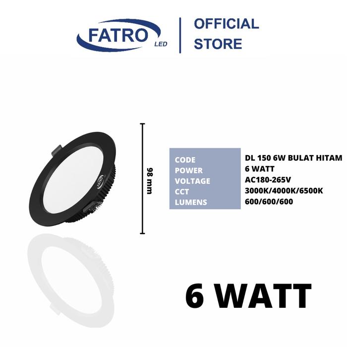 FATRO Downlight LED PANDA Inbow Hitam | 6W 9W 12W 18W | Lampu Plafon Kotak & Bulat Modern