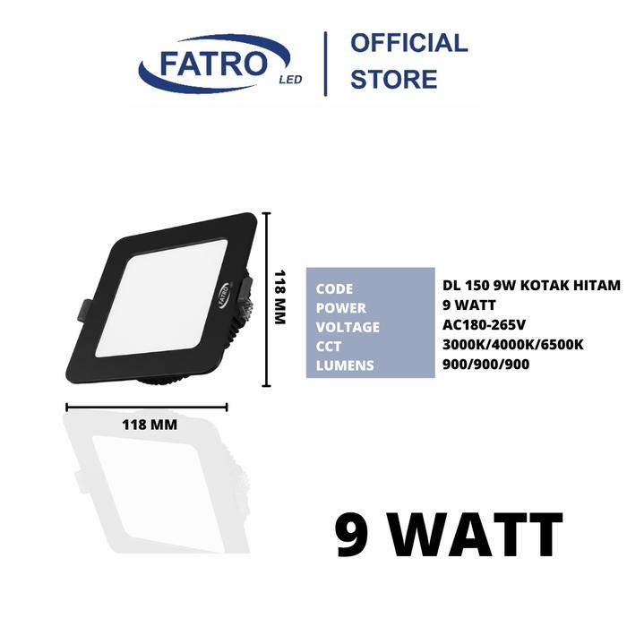 FATRO Downlight LED PANDA Inbow Hitam | 6W 9W 12W 18W | Lampu Plafon Kotak & Bulat Modern