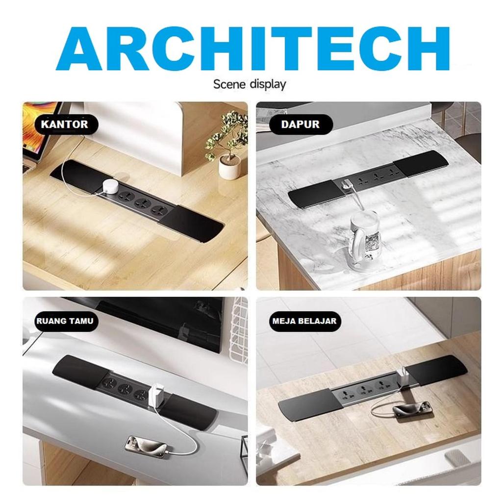 ARCHITECH MJ02 3 Lubang Stop Kontak Universal, USB A+C Fast Charging tipe Meja bentuk Slim Series