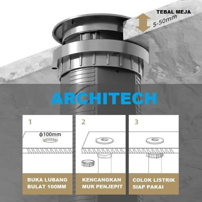 ARCHITECH MJ02 Lifting Socket Stop Kontak Meja | Pop Up Socket Meja Tanam | Hidden Desk Power Socket | Stop Kontak Meja Kantor Modern - RumahDekor.com