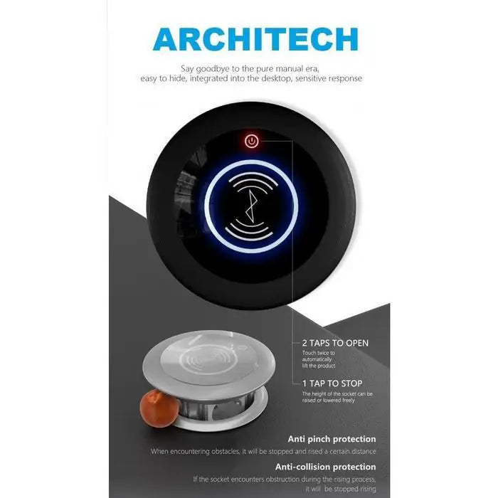 ARCHITECH MJ02 Lifting Socket Stop Kontak Meja | Pop Up Socket Meja Tanam | Hidden Desk Power Socket | Stop Kontak Meja Kantor Modern - RumahDekor.com