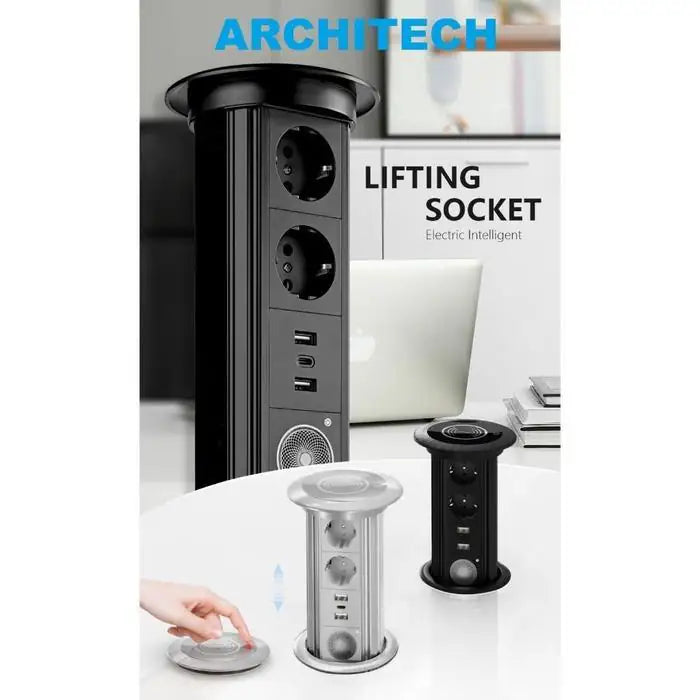 ARCHITECH MJ02 Lifting Socket Stop Kontak Meja | Pop Up Socket Meja Tanam | Hidden Desk Power Socket | Stop Kontak Meja Kantor Modern - RumahDekor.com