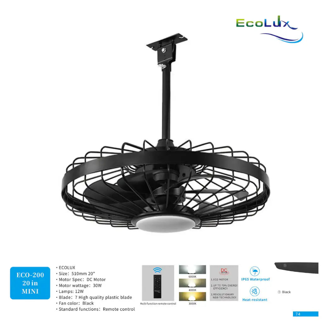 Kipas Plafon 20 Inch Mini Ecolux IP65 Waterproof – DC Motor Hemat Energi + Remote Control - RumahDekor.com