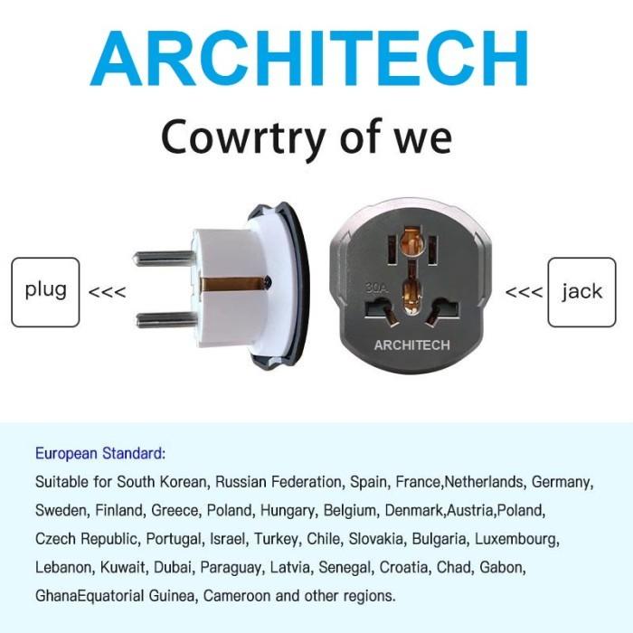 ARCHITECH Steker Universal Grey | Travel Adaptor Multi Country | Colokan Listrik Universal Premium