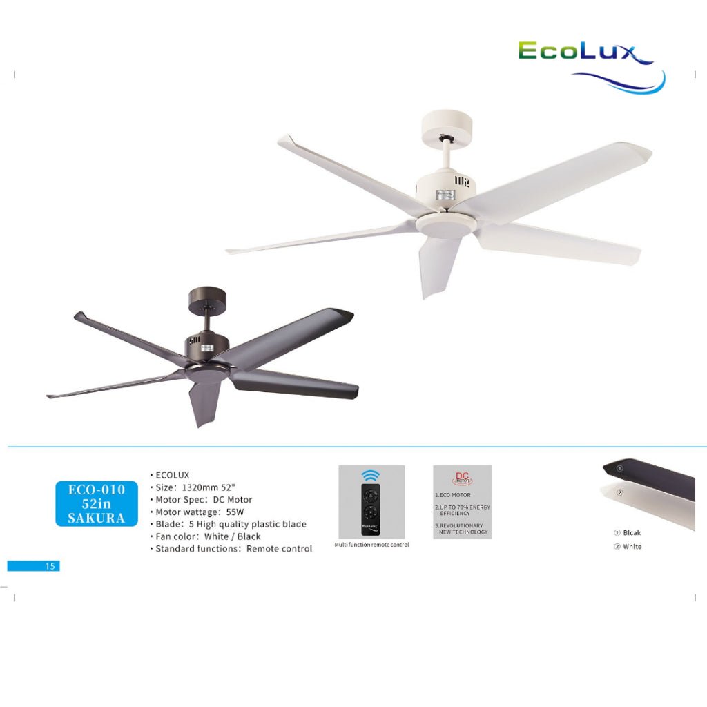 Ecolux 52IN Sakura Ceiling Fan | Kipas Plafon Elegan Angin Sejuk Hemat Listrik - RumahDekor.com