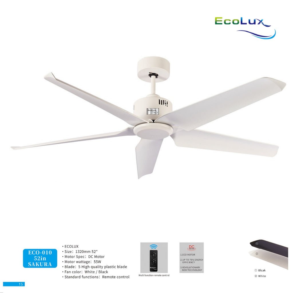 Ecolux 52IN Sakura Ceiling Fan | Kipas Plafon Elegan Angin Sejuk Hemat Listrik - RumahDekor.com