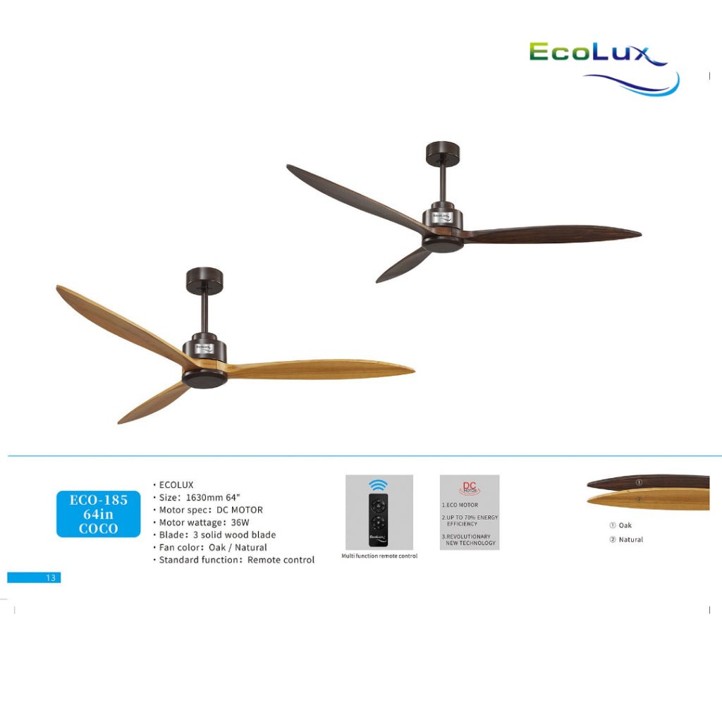 Ecolux 64IN COCO Ceiling Fan 3 Baling Kayu Oak & Natural | Kipas Angin Plafon Gantung Mewah Estetik - RumahDekor.com