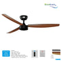 Ecolux Batik 52IN Ceiling Fan 3 Blade + Remote | Kipas Plafon Estetik Black White Walnut Wood - RumahDekor.com