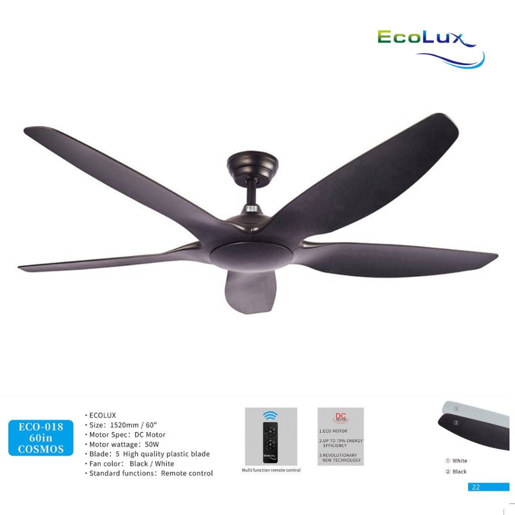 Ecolux Cosmos 60IN DC Ceiling Fan + Remote | Kipas Plafon Hemat Listrik Black White - RumahDekor.com
