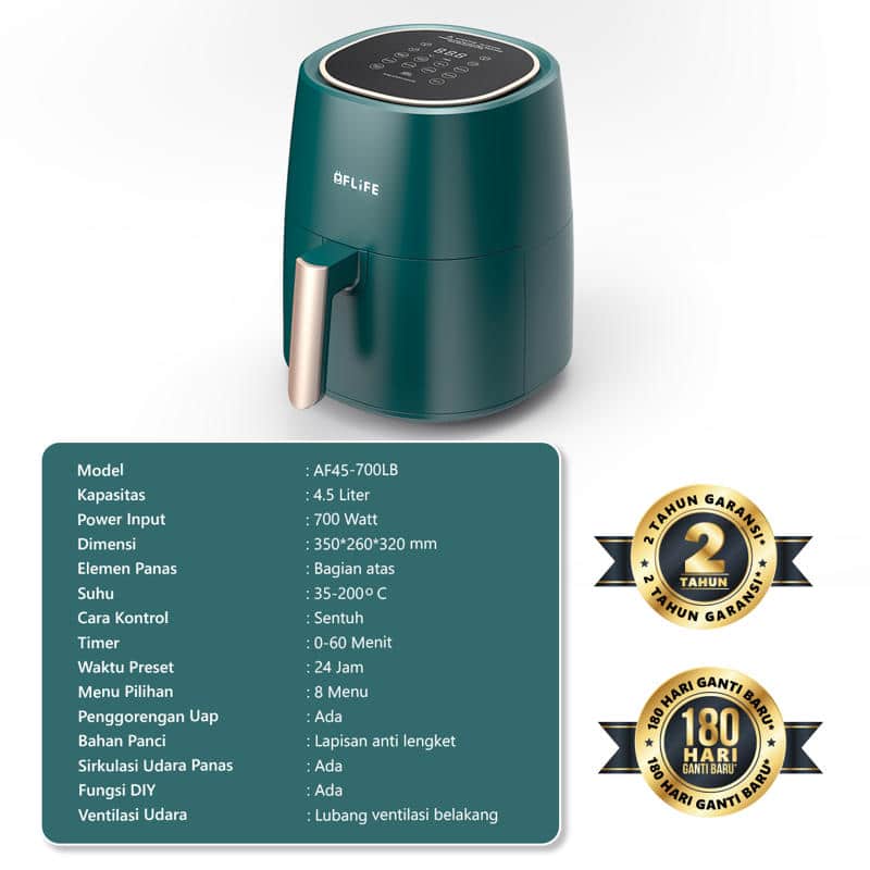 FLIFE AF45-700LB Digital Air Fryer 4.5L - Super Low Watt - RumahDekor.com
