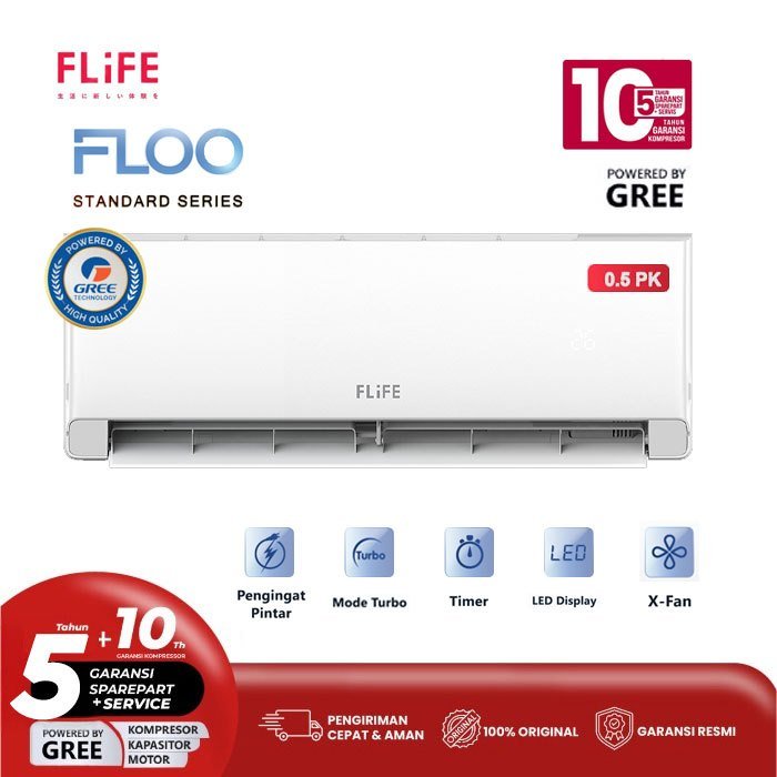 Flife Gree AC Split Standard FLOO Series AC proyek berkualitas, 0,5PK, 0,75PK,1PK, 1,5PK, 2PK - RumahDekor.com