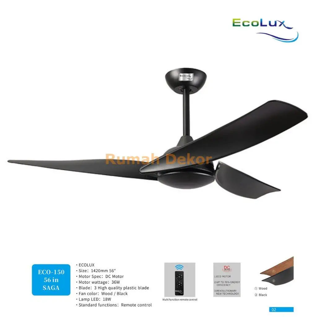 Kipas Angin Plafon Ecolux 56 Inch SAGA – Kipas Gantung Hemat Listrik, Motor Halus & Angin Kencang - RumahDekor.com