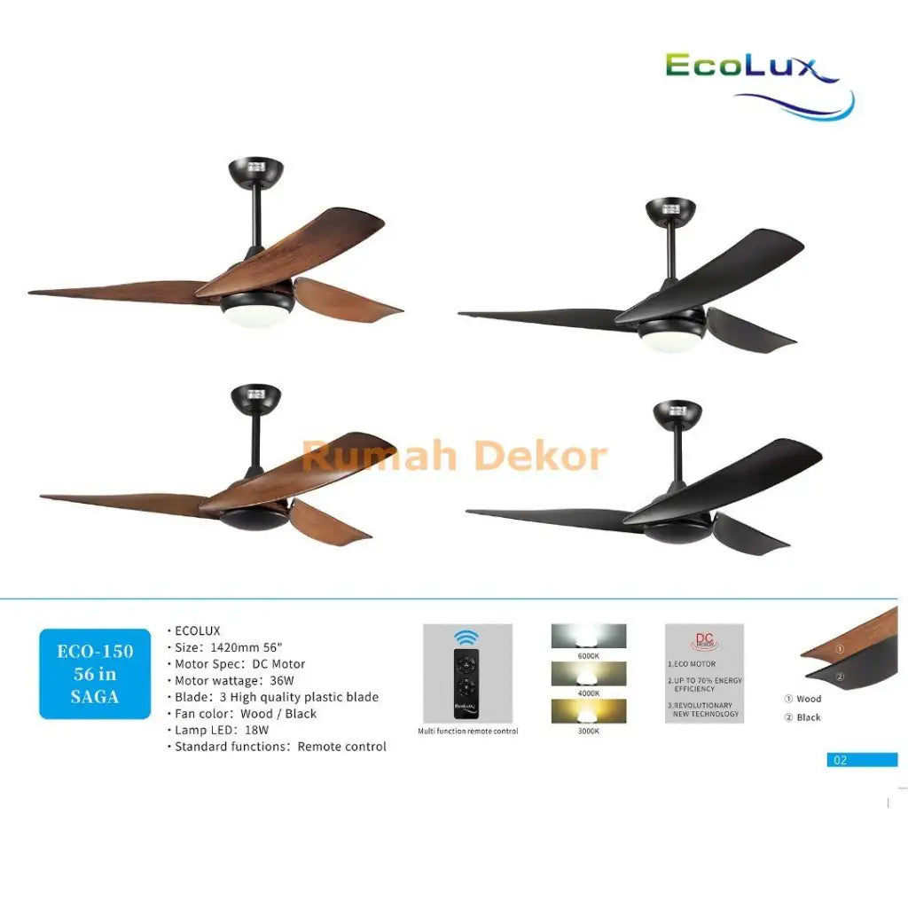 Kipas Angin Plafon Ecolux 56 Inch SAGA – Kipas Gantung Hemat Listrik, Motor Halus & Angin Kencang - RumahDekor.com
