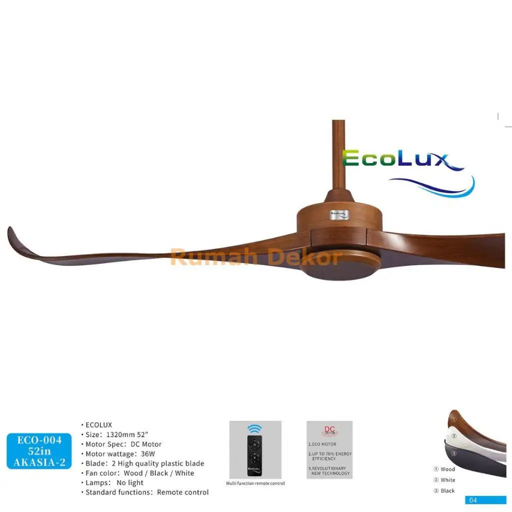 Kipas Angin Plafon Ecolux AKASIA 52 Inch – Ceiling Fan Gantung Elegan, Motor Kuat & Hemat Listrik - RumahDekor.com