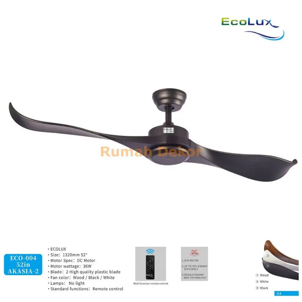 Kipas Angin Plafon Ecolux AKASIA 52 Inch – Ceiling Fan Gantung Elegan, Motor Kuat & Hemat Listrik - RumahDekor.com