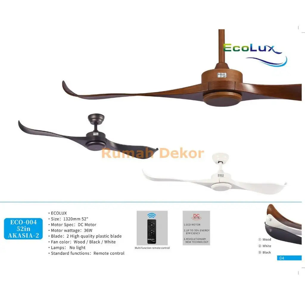 Kipas Angin Plafon Ecolux AKASIA 52 Inch – Ceiling Fan Gantung Elegan, Motor Kuat & Hemat Listrik - RumahDekor.com