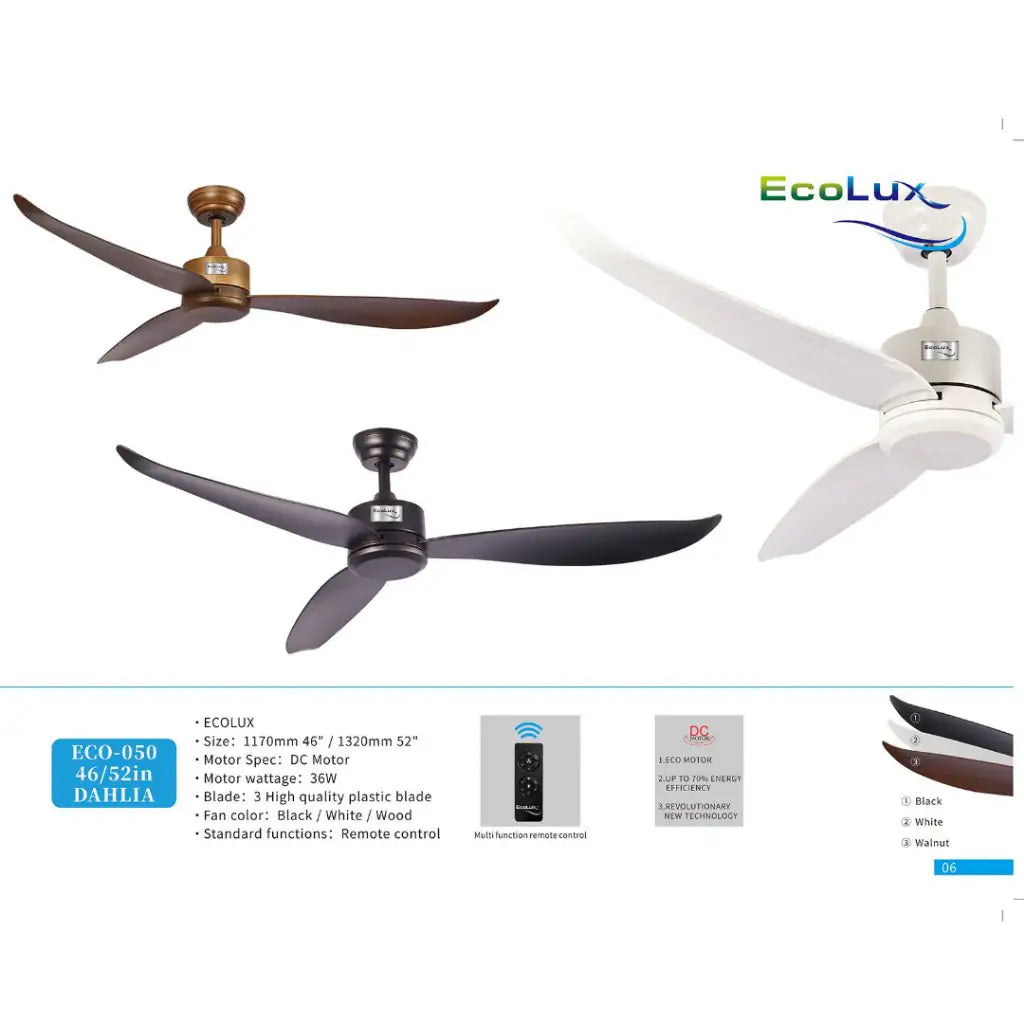 Kipas Plafon Ecolux DAHLIA 46 / 52 Inch – Motor Full Tembaga, Angin Kencang, Suara Halus, Hemat Daya - RumahDekor.com